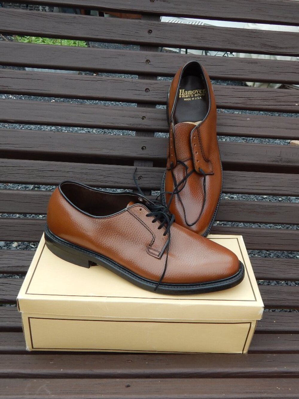 VTG Hanover Plain Toe Blucher Dress Shoes Mens 10.5 D/B  Pebble Grain Leather **